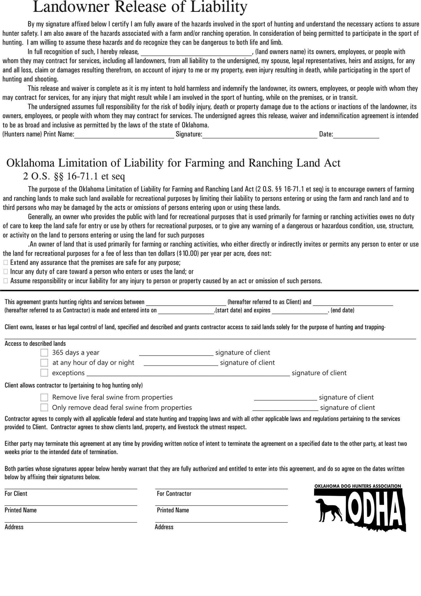 Release of Liability form